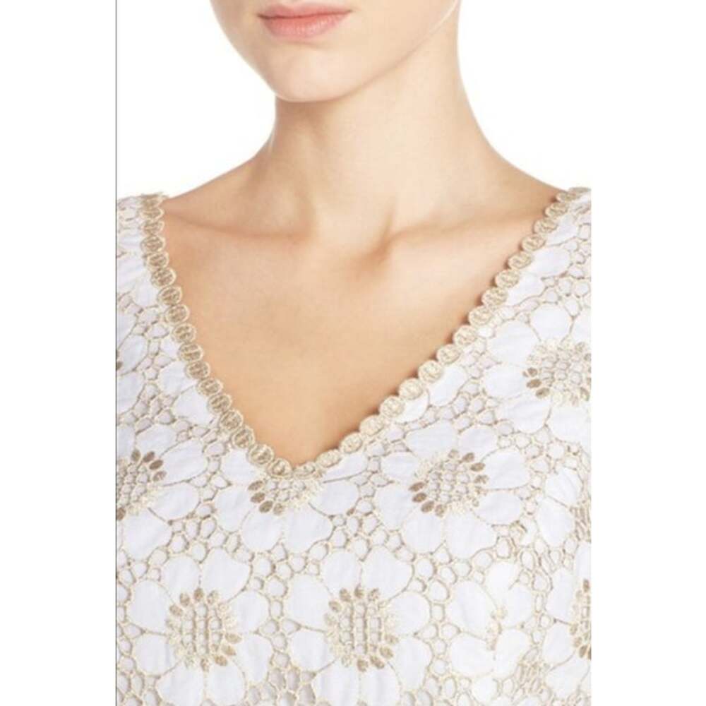 LILLY PULITZER Dress Size 00 White Gold Cotton Lawn Jumbo Crosshatch Eyelet - Picture 7 of 9